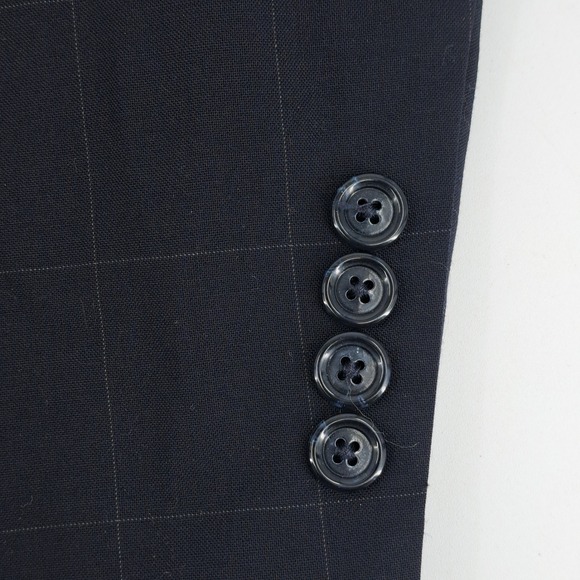 Jos A Bank Mens Navy 46L Blue Windowpane 100% Wool 2-Piece Suit Pants 40x31 - Picture 7 of 16